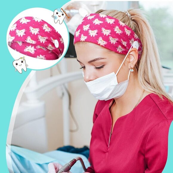 12 Pcs Nursing Headbands Non Slip Elastic with Buttons for Mask Mask Relief